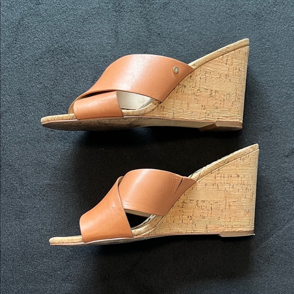 Sam Edelman Nahla Tan Brown Crisscross Leather Wedge Sandals 8.5 women’s - Picture 4 of 9